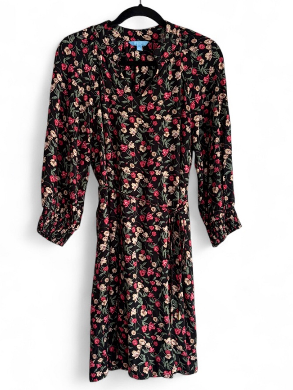 Draper James Black Floral V Neck Full Skirt Dress Size M